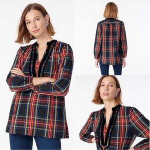 J Crew Velvet Trim Tartan Plaid Tunic Size Medium
